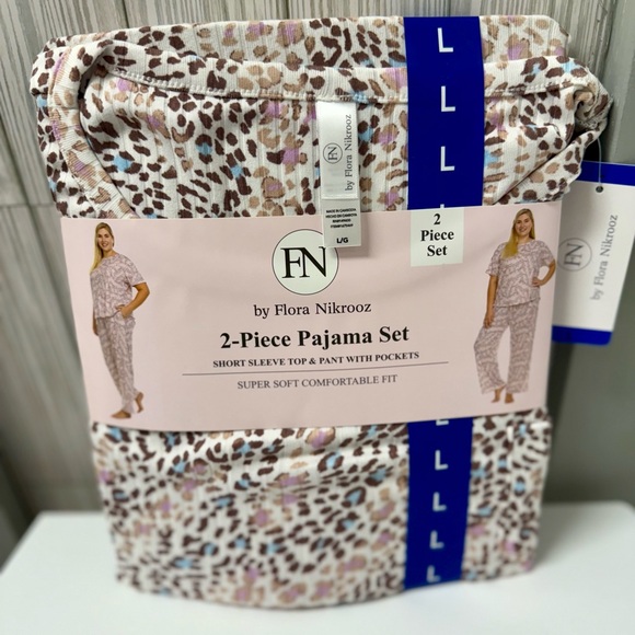 Flora Nikrooz Cream and Brown Patterned Pajama Set - Picture 1 of 2